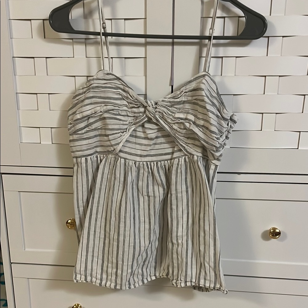 Banana Republic Striped Gray Women's Bow Babydoll Top